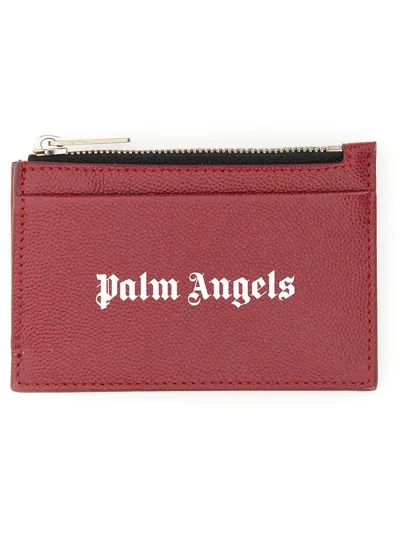 Palm Angels Caviar Card Holder In Bordeaux