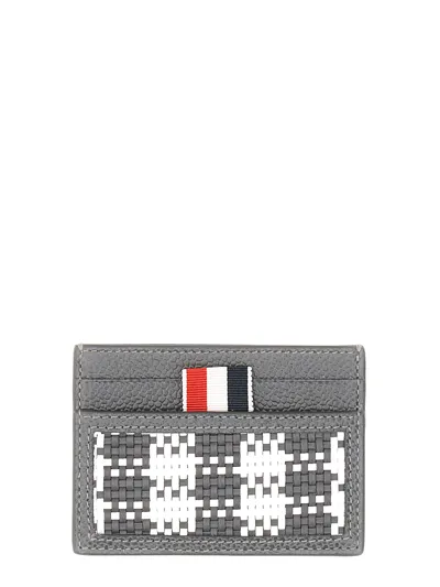 Thom Browne Portacarte In Pelle Intrecciata In Grey