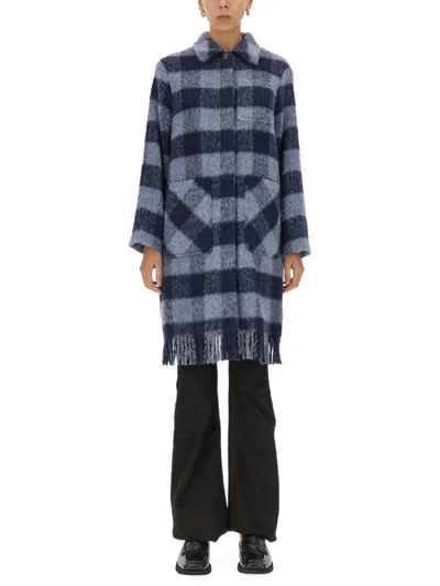 Woolrich Check Pattern Fringed Overshirt In Blue Buffalo