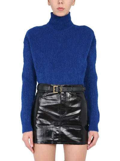 Saint Laurent Turtleneck Sweater In Blue