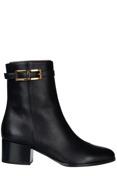 Sergio Rossi Buckle Detailed Ankle Boots In Black