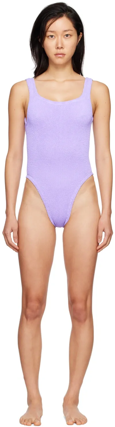 Hunza G Purple Square Neck One-piece Swimsuit