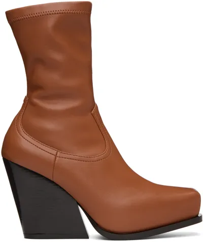 Stella Mccartney Cowboy Faux-leather Wedge Ankle Boots In Brown