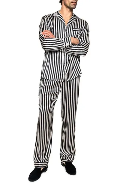 Petite Plume Bengal Stripe Silk Pajamas In Black