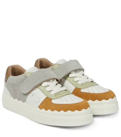 Chloé Lauren Leather And Suede Sneakers In White