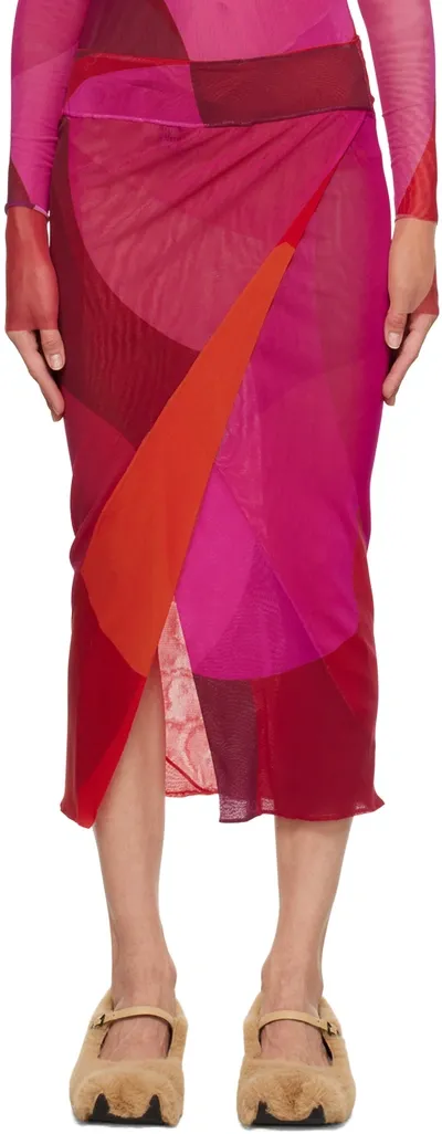 Paula Canovas Del Vas Pink & Red Reversible Midi Skirt In Pink Red