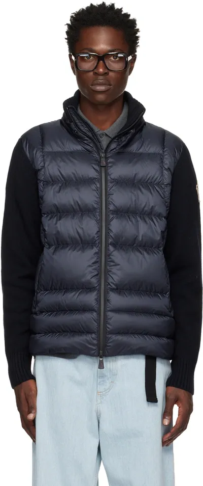 Moncler Padded Wool Cardigan In Black