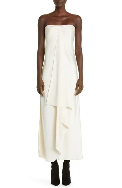 Brandon Maxwell Adelaide Strapless Draped Satin-twill Maxi Dress In Off-white