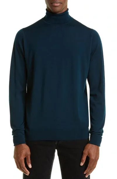 John Smedley Richard Turtleneck Merino Wool Sweater In Orion Green