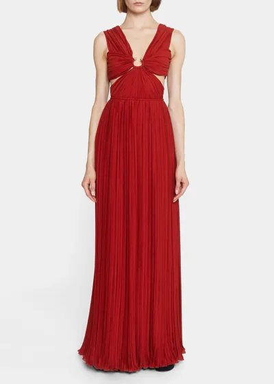 Chloé Cutout Pleated Silk Chiffon Gown In Peppery Red