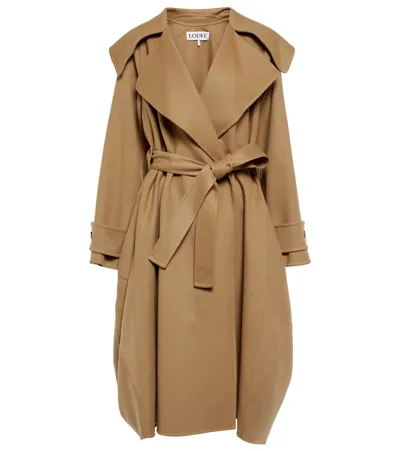 Loewe Long Belted Coat In Beige