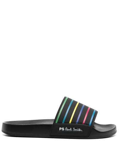 Ps By Paul Smith Stripe-print Sliders In Black