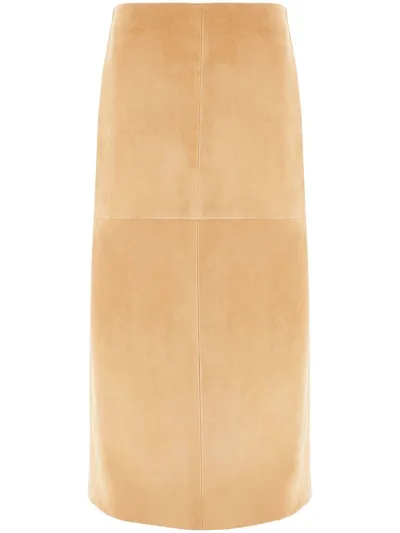 Ferragamo Long Suede Skirt In Beige