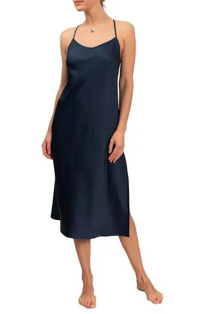 Everyday Ritual Sloan T-back Midi Nightgown In Inky Blue