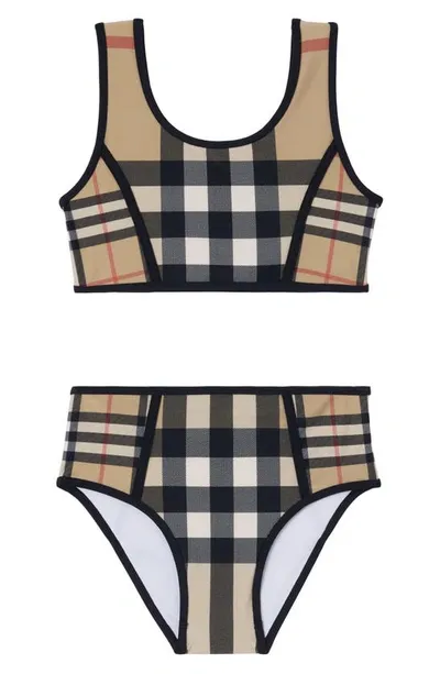 Burberry Kids' Girl's Noor Check-print Two-piece Swimsuit In Archive Beige Check