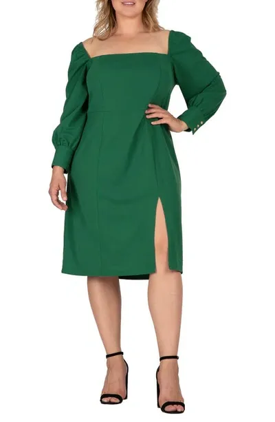 S And P Long Sleeve Off The Shoulder Dress In Green