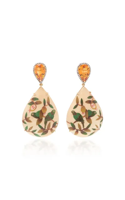 Silvia Furmanovich The Sf X Moye Marquetry 18k Yellow Diamond And Citrine Earrings In Ivory