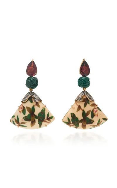 Silvia Furmanovich The Sf X Moye Marquetry 18k Yellow Gold Diamond And Garnet Earrings