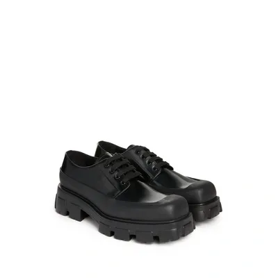 Prada Brushed Derby Shoes In Black