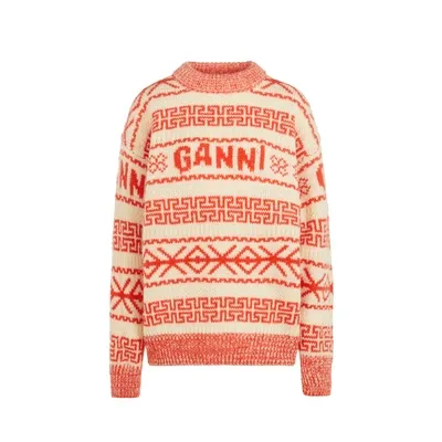 Ganni Summer Lambswool Jumper In Egret