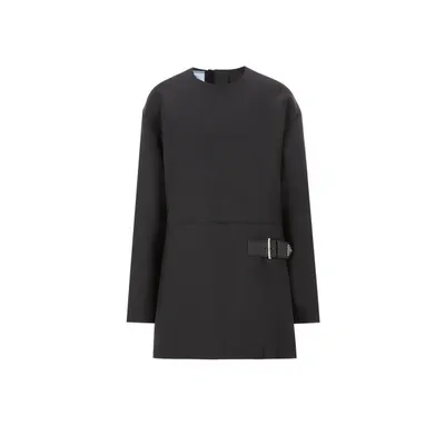 Prada Short Anthracite Grey Wool Dress With Buckle