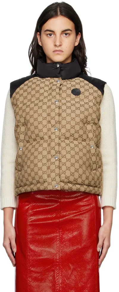 Gucci Gg Cotton Canvas Puffer Vest In Beige