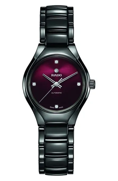 Rado True Automatic Diamond Ceramic Bracelet Watch, 30mm In Red