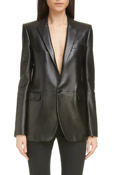 Saint Laurent Single-breasted Leather Blazer In Black