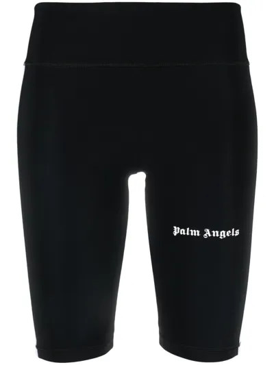 Palm Angels Side-stripe Cycling Shorts In Black White