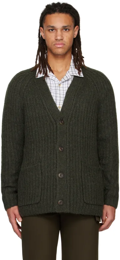 Vince Green Y-neck Cardigan In Dark Olive