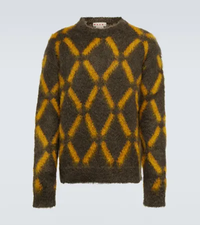 Marni Intarsia Mohair-blend Sweater In Wenge