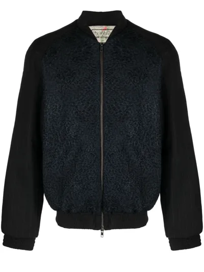 By Walid Floral-embroidered Silk And Wool-blend Bomber Jacket In Black