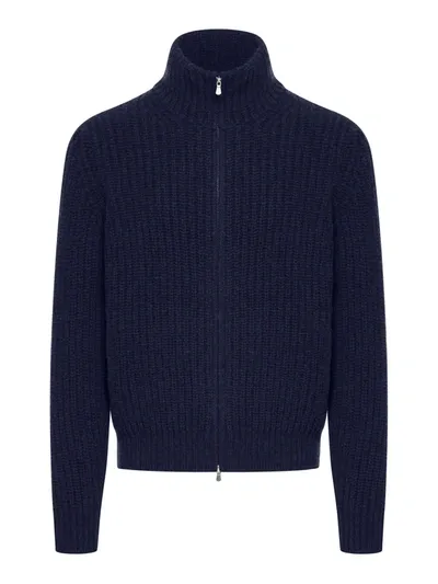 Nome Wool Cardigan With Zip In Blue