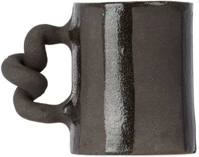 Harlie Brown Studio Ssense Exclusive Black Stripe Delights Glitter Wiggle Mug In Black Glitter/ Black