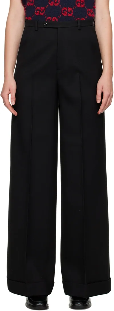 Gucci Wide-leg Wool-twill Trousers In Black