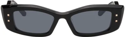 Valentino Black Iv Rectangular Frame Sunglasses In Black/dark Grey