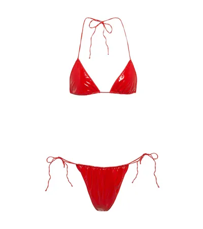 Oseree Glow Latex Monokini In Red