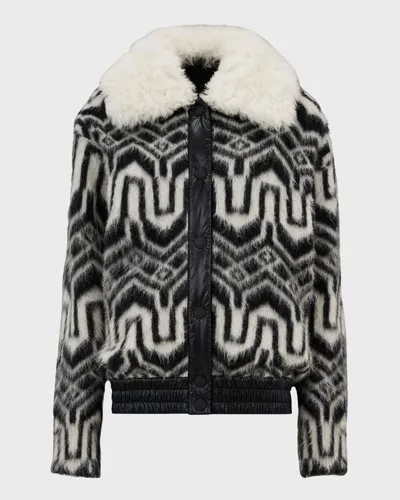 Moncler Alpaca Patterned Knit Cardigan In Black,white