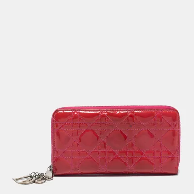 Pre-owned Dior Zip Around Wallet In Pink