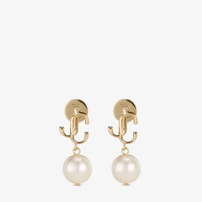 Jimmy Choo Logo-lettering Pearl Earrings In Gold/white