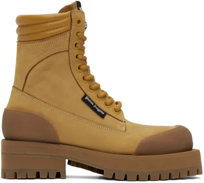 Palm Angels Tan Paneled Ankle Boots In Yellow