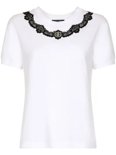 Dolce & Gabbana Lace-detail Short-sleeve T-shirt In Optic White