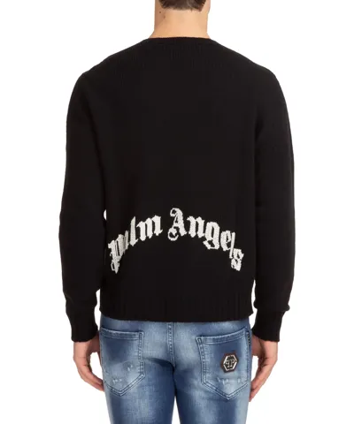 Palm Angels Curved Logo Sweater In Black