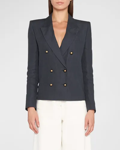 Giorgio Armani Double-breasted Crop Silk Blazer In Grey