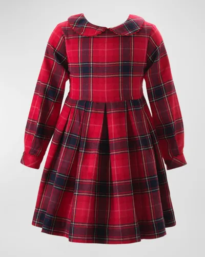 Rachel Riley Kids' Girl's Tartan-print Pleated Dress In Red