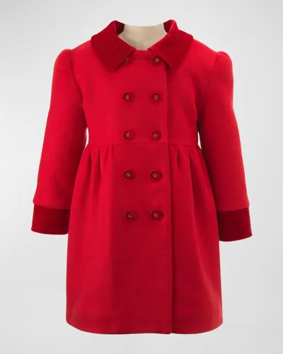 Rachel Riley Kids' Girl's Double Breasted Velvet Coat In Red