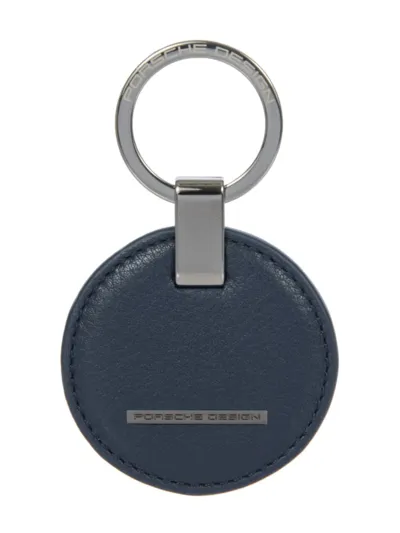 Porsche Design Men's Circle Leather Logo Keyring In Blue Matte