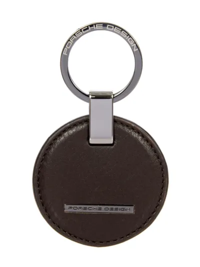 Porsche Design Men's Circle Leather Logo Keyring In Dark Brown