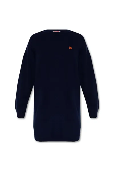 Kenzo Intarsia-logo Knitted Dress In Navy