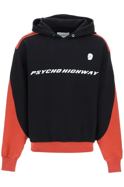 Youths In Balaclava Psycho Highway-print Fleeceback Cotton Hoodie In Black Cotton